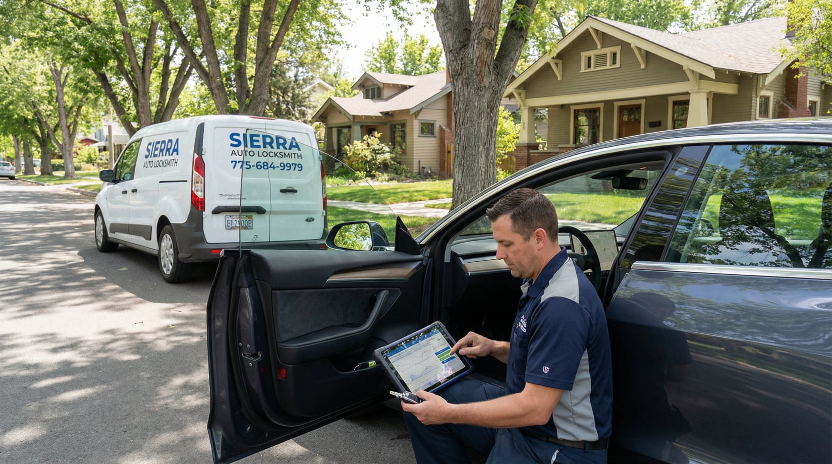 Locksmith making new car key for customer in Carson City